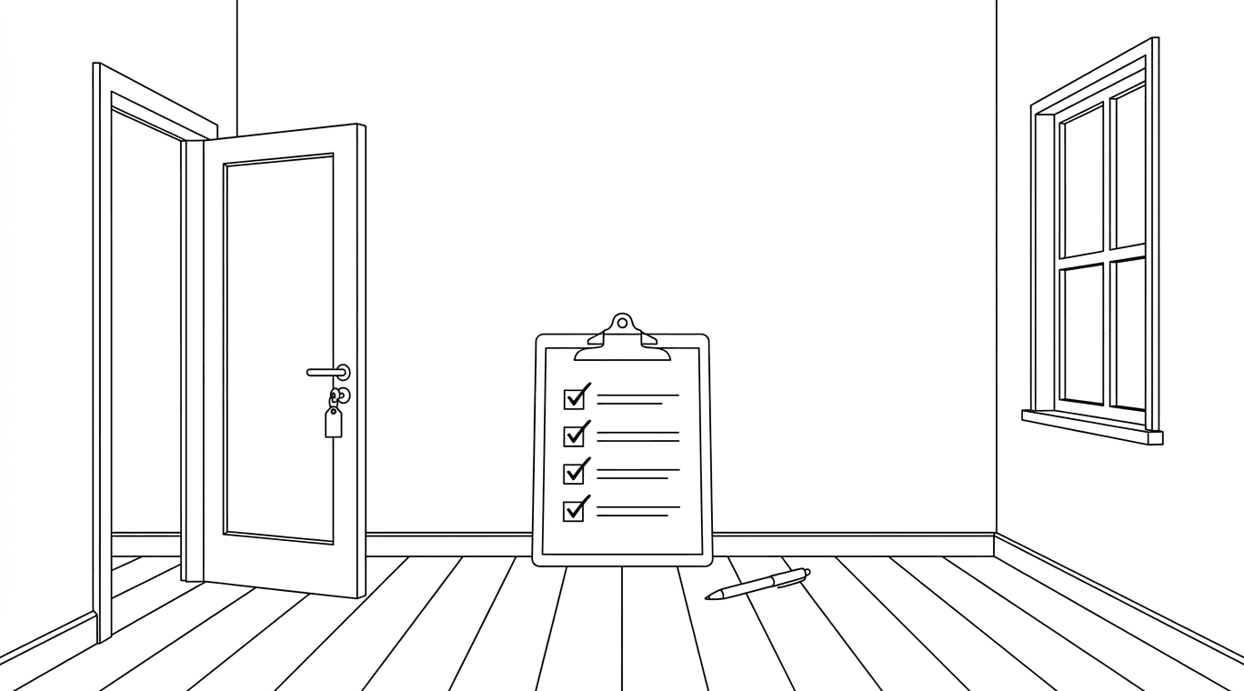 Clipboard checklist leaning in an empty room with the door open